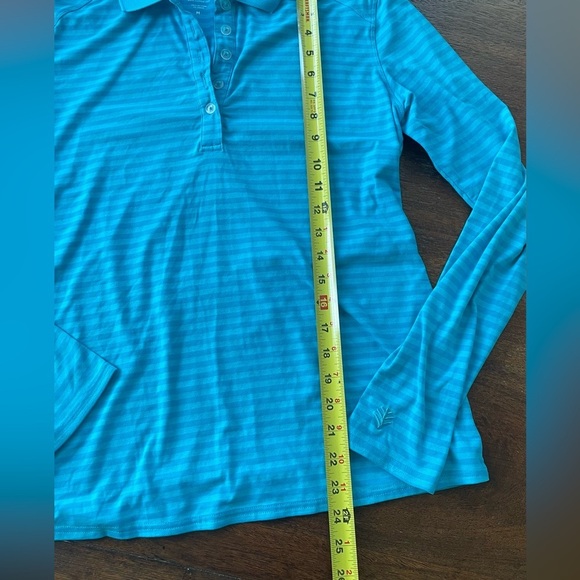 Coolibar golf Performance Striped Women’s M Teal Long-Sleeve Polo UPF 50+ - Picture 7 of 9